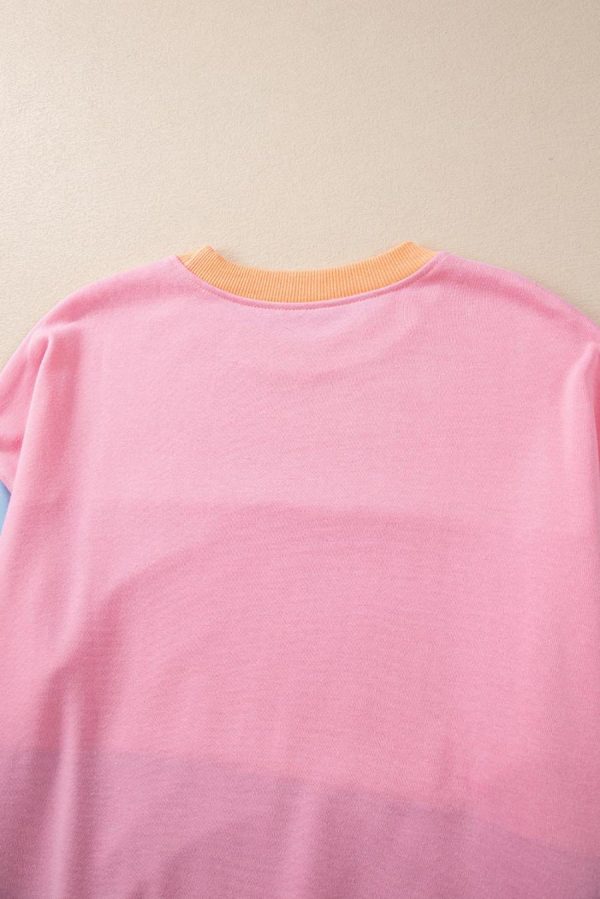 Women Sweatshirts & Hoodies | Sky Blue Colorblock Drop Shoulder Sweatshirt - Image 4