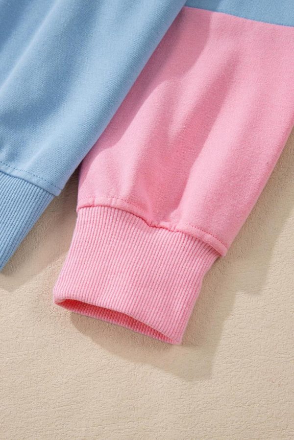 Women Sweatshirts & Hoodies | Sky Blue Colorblock Drop Shoulder Sweatshirt - Image 5