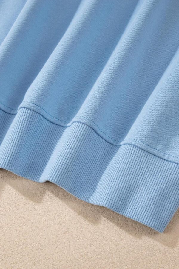 Women Sweatshirts & Hoodies | Sky Blue Colorblock Drop Shoulder Sweatshirt - Image 6