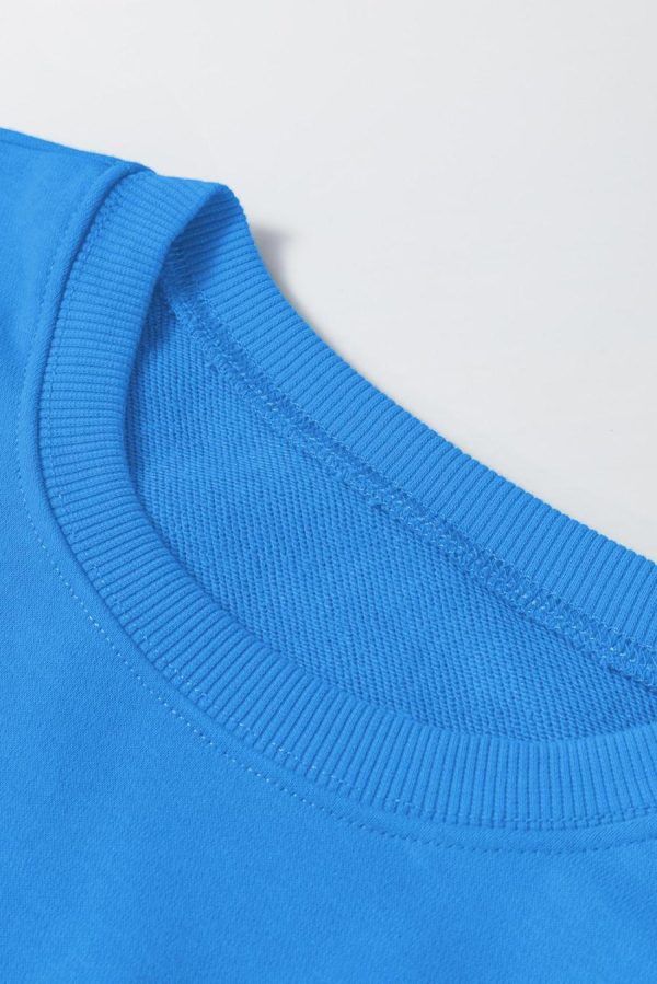 Women Sweatshirts & Hoodies | Sky Blue Plain Round Neck Loose Fit Sweatshirt - Image 2