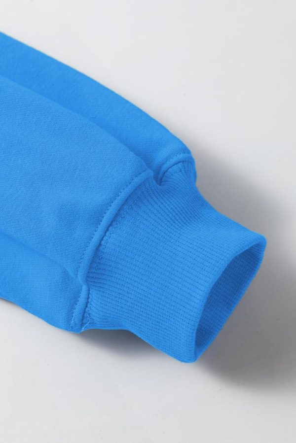 Women Sweatshirts & Hoodies | Sky Blue Plain Round Neck Loose Fit Sweatshirt - Image 3