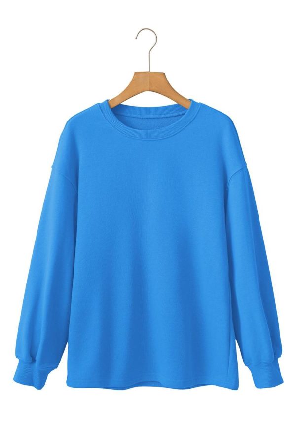 Women Sweatshirts & Hoodies | Sky Blue Plain Round Neck Loose Fit Sweatshirt - Image 7