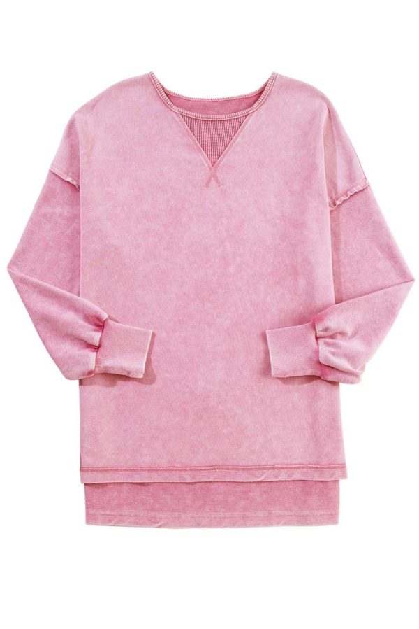 Women Sweatshirts & Hoodies | Strawberry Pink Mineral Wash Drop Shoulder Oversized Sweatshirt - Image 6