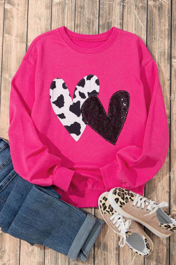 Women Sweatshirts & Hoodies | Strawberry Pink Sequins Heart Patch Graphic Sweatshirt - Image 4