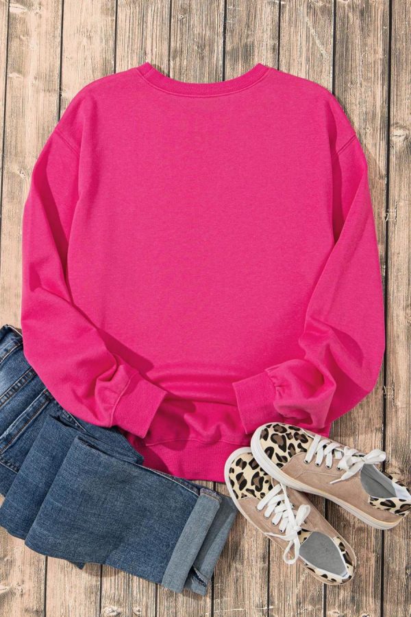 Women Sweatshirts & Hoodies | Strawberry Pink Sequins Heart Patch Graphic Sweatshirt - Image 6