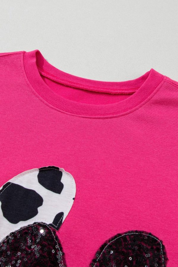 Women Sweatshirts & Hoodies | Strawberry Pink Sequins Heart Patch Graphic Sweatshirt - Image 7