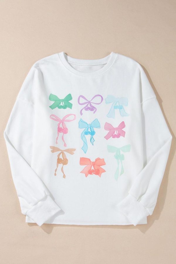 Women Sweatshirts & Hoodies | White Bowknot Edgeless Design Loose Drop Sleeve Sweatshirt - Image 6