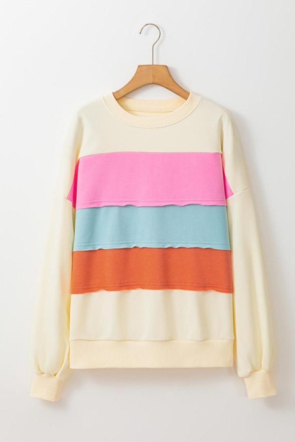 Women Sweatshirts & Hoodies | White Colorblock Patchwork Drop Sleeve Sweatshirt - Image 6