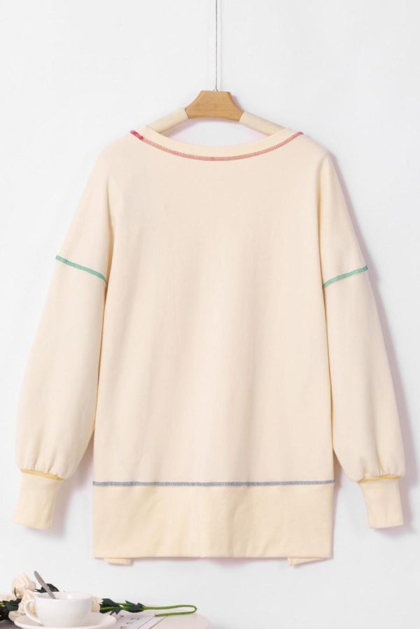 Women Sweatshirts & Hoodies | White Contrast Stitching Split Oversized Sweatshirt - Image 4