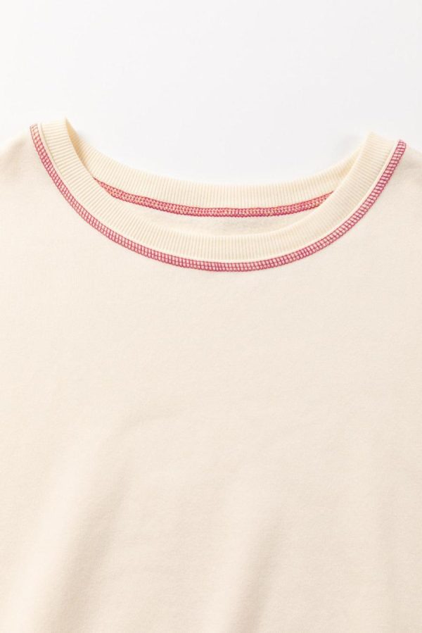 Women Sweatshirts & Hoodies | White Contrast Stitching Split Oversized Sweatshirt - Image 5