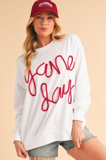 Women Sweatshirts & Hoodies | White Tinsel Game Day Drop Shoulder Sweatshirt