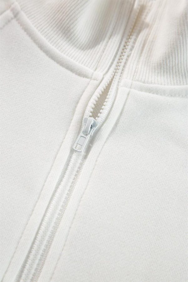 Women Sweatshirts & Hoodies | White Zipper Collared Drop Shoulder Plain Sweatshirt - Image 5