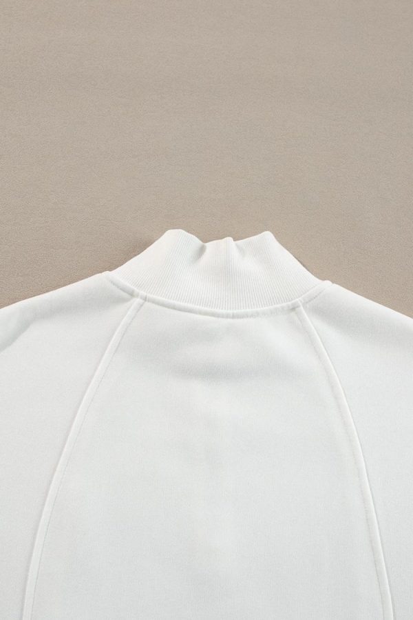 Women Sweatshirts & Hoodies | White Zipper Collared Drop Shoulder Plain Sweatshirt - Image 7