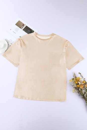 Women T Shirts | Apricot Solid Chest Pocket Loose Fit T Shirt