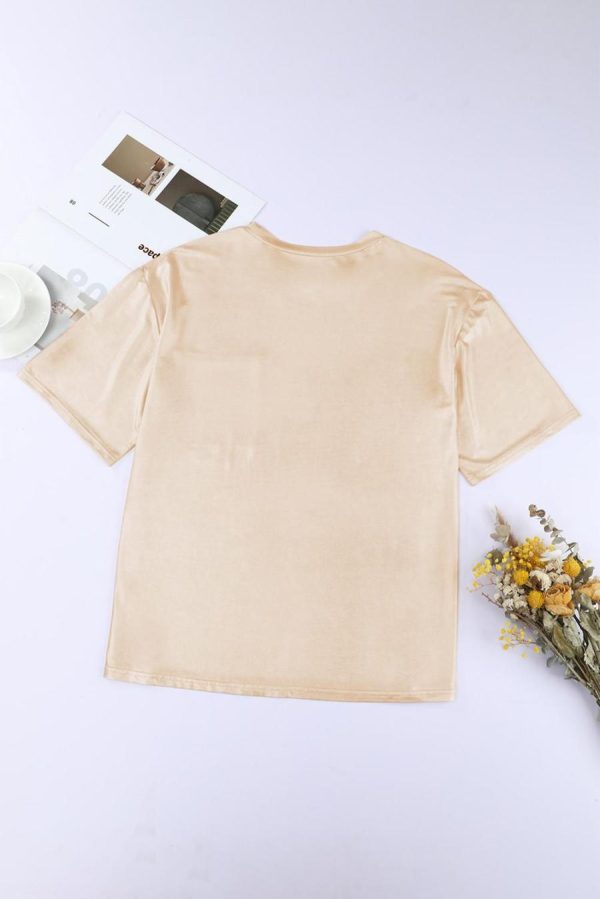 Women T Shirts | Apricot Solid Chest Pocket Loose Fit T Shirt - Image 2