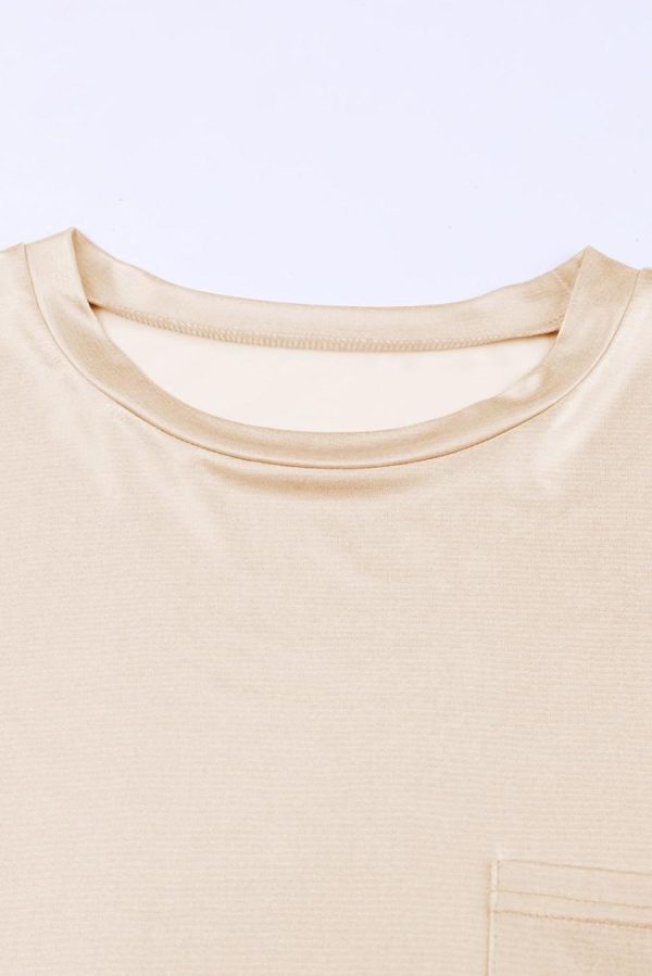 Women T Shirts | Apricot Solid Chest Pocket Loose Fit T Shirt - Image 3