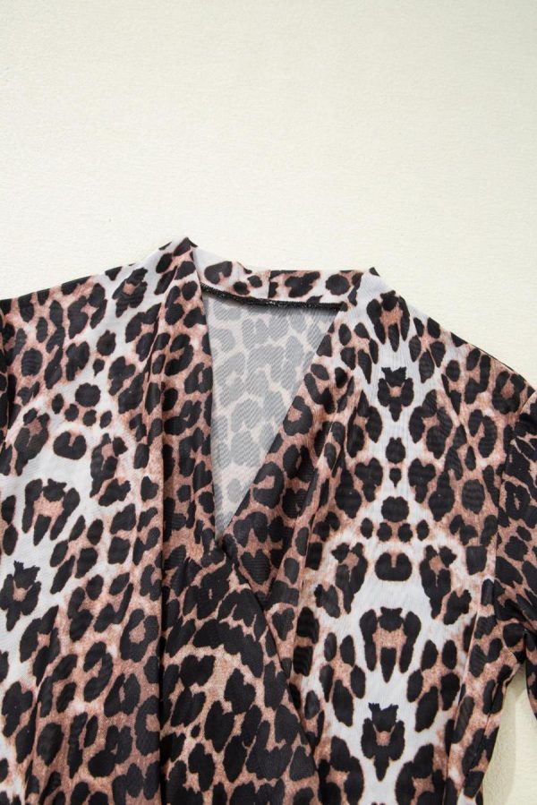 Women T Shirts | Black Leopard Wrapped V Neck Short Sleeve T Shirt - Image 4