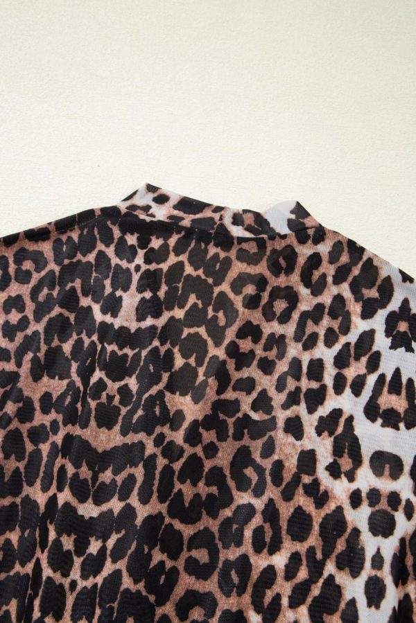 Women T Shirts | Black Leopard Wrapped V Neck Short Sleeve T Shirt - Image 5