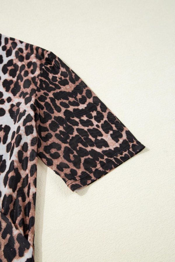 Women T Shirts | Black Leopard Wrapped V Neck Short Sleeve T Shirt - Image 6