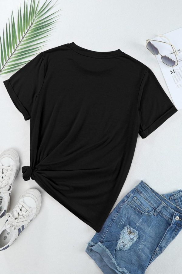 Women T Shirts | Black Solid Color Basic Crew Neck Plain Tee - Image 3