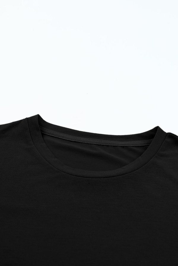 Women T Shirts | Black Solid Color Basic Crew Neck Plain Tee - Image 4