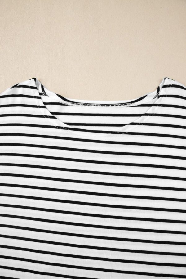 Women T Shirts | Black Stripe Half Sleeve Scoop Neck Loose Top - Image 3