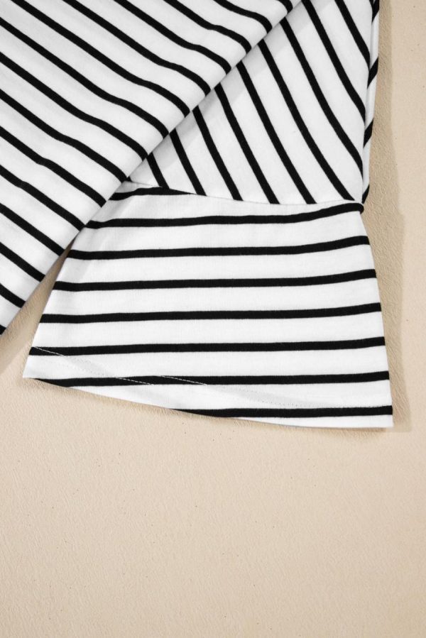 Women T Shirts | Black Stripe Half Sleeve Scoop Neck Loose Top - Image 6