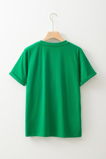 Women T Shirts | Bright Green Solid Color Basic Crew Neck Tee