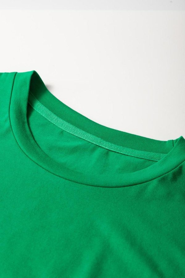 Women T Shirts | Bright Green Solid Color Basic Crew Neck Tee - Image 2