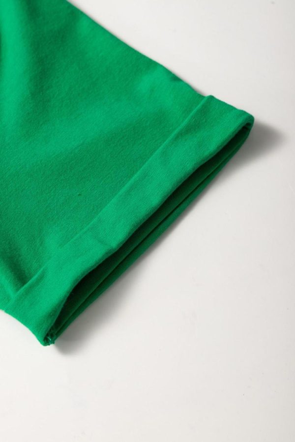 Women T Shirts | Bright Green Solid Color Basic Crew Neck Tee - Image 4