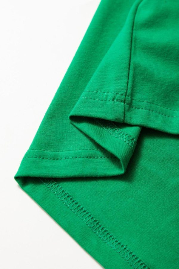 Women T Shirts | Bright Green Solid Color Basic Crew Neck Tee - Image 5