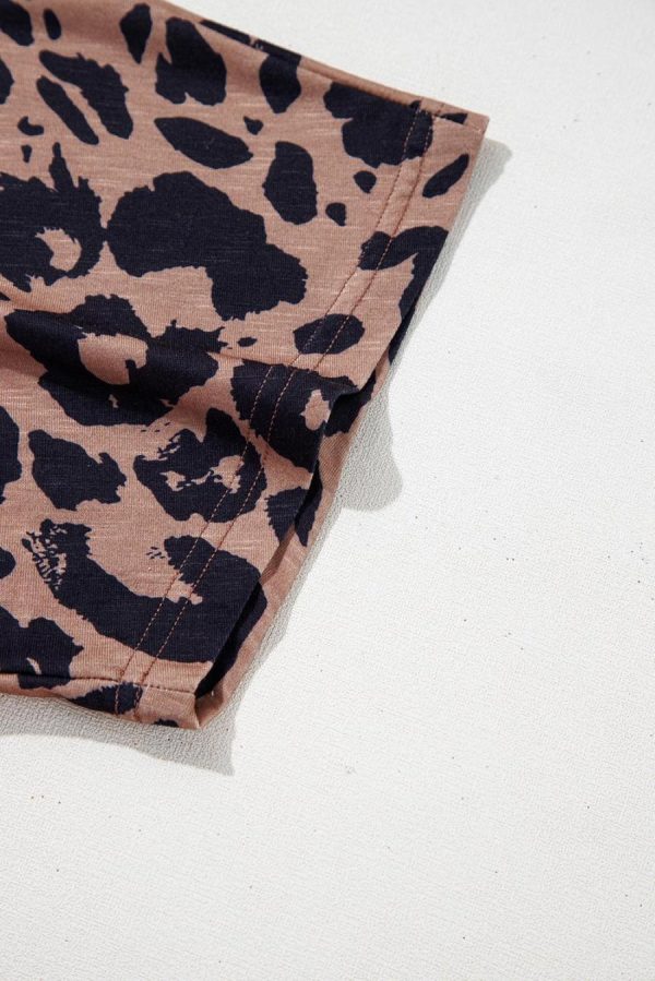 Women T Shirts | Brown Leopard Print V Neck Half Sleeve Oversized Tee - Image 7