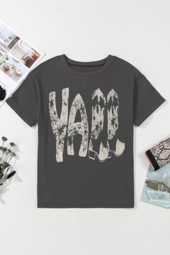 Women T Shirts | Carbon Grey Vintage Yall Stars Boots Graphic Tee