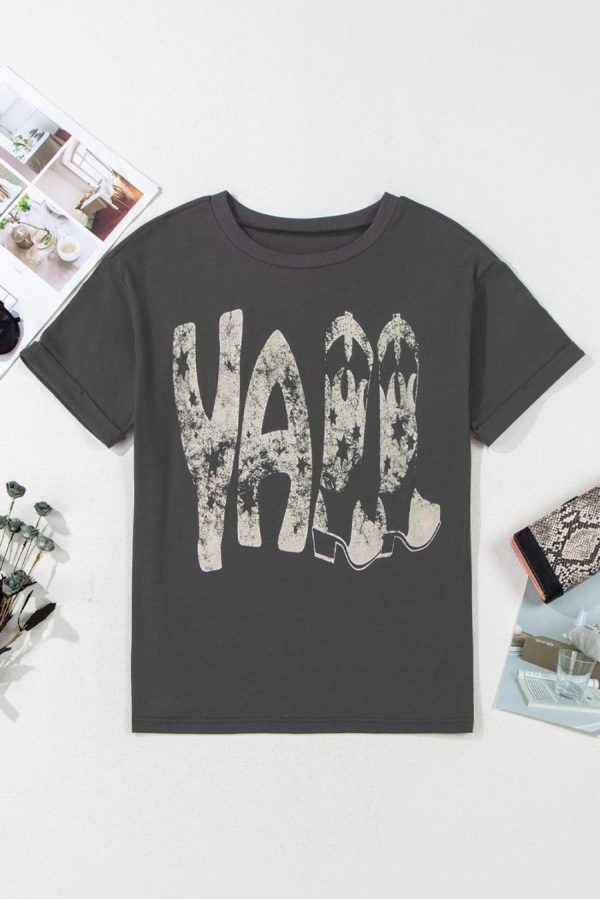 Women T Shirts | Carbon Grey Vintage Yall Stars Boots Graphic Tee