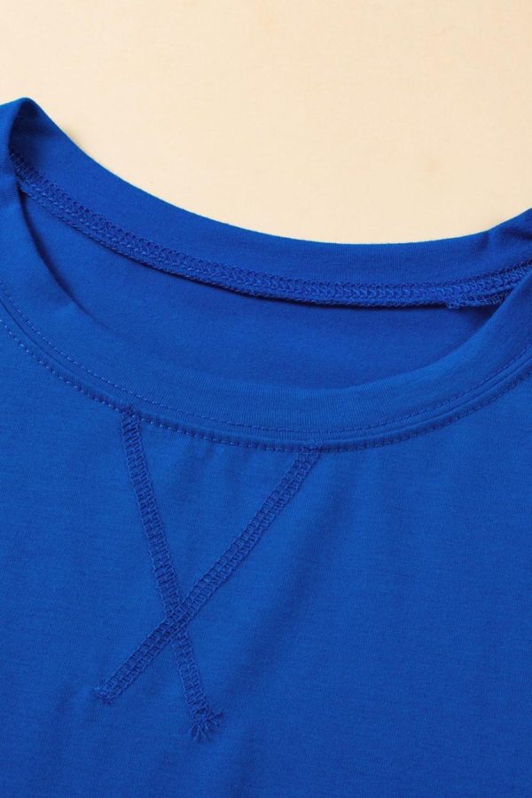 Women T Shirts | Dark Blue Solid Color Side Slit Tunic Top - Image 3