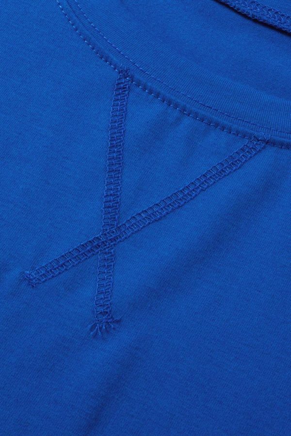 Women T Shirts | Dark Blue Solid Color Side Slit Tunic Top - Image 4