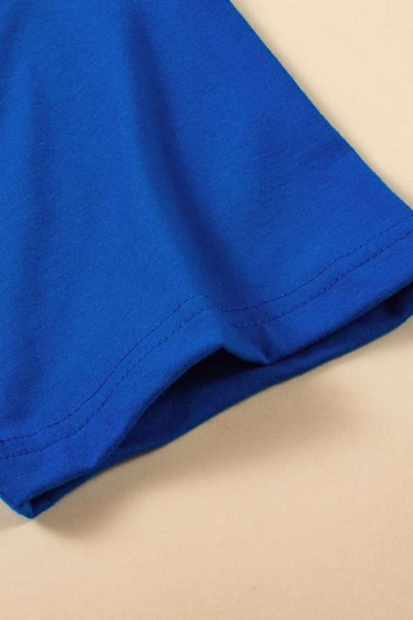 Women T Shirts | Dark Blue Solid Color Side Slit Tunic Top - Image 5