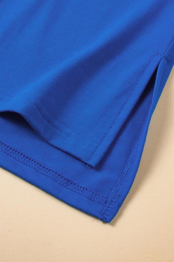 Women T Shirts | Dark Blue Solid Color Side Slit Tunic Top - Image 7