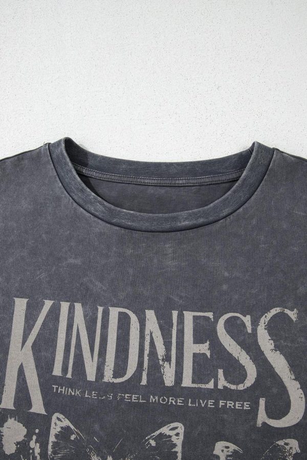 Women T Shirts | Dark Grey Kindness Butterflies Graphic Mineral Wash Loose Tee - Image 7