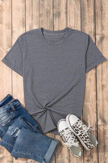 Women T Shirts | Gray Solid Color Basic Crew Neck Plain Tee