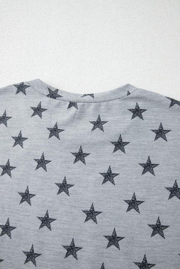 Women T Shirts | Gray Star Print Tiered Ruffle Sleeve Crew Neck T Shirt - Image 2