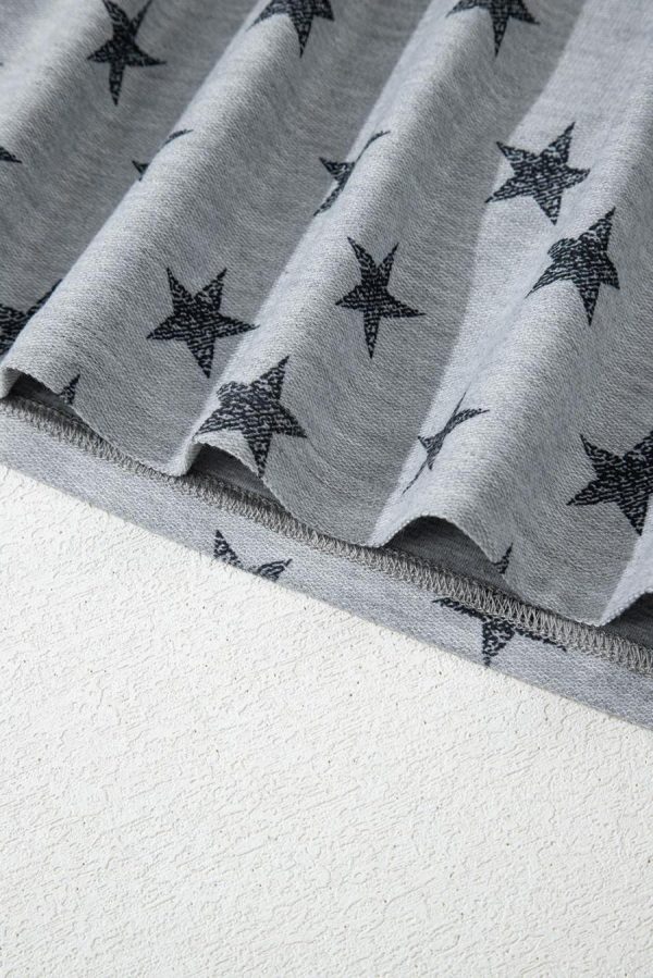 Women T Shirts | Gray Star Print Tiered Ruffle Sleeve Crew Neck T Shirt - Image 6