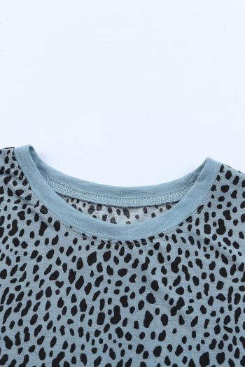 Women T Shirts | Grey Cheetah Print Casual Crew Neck T Shirt