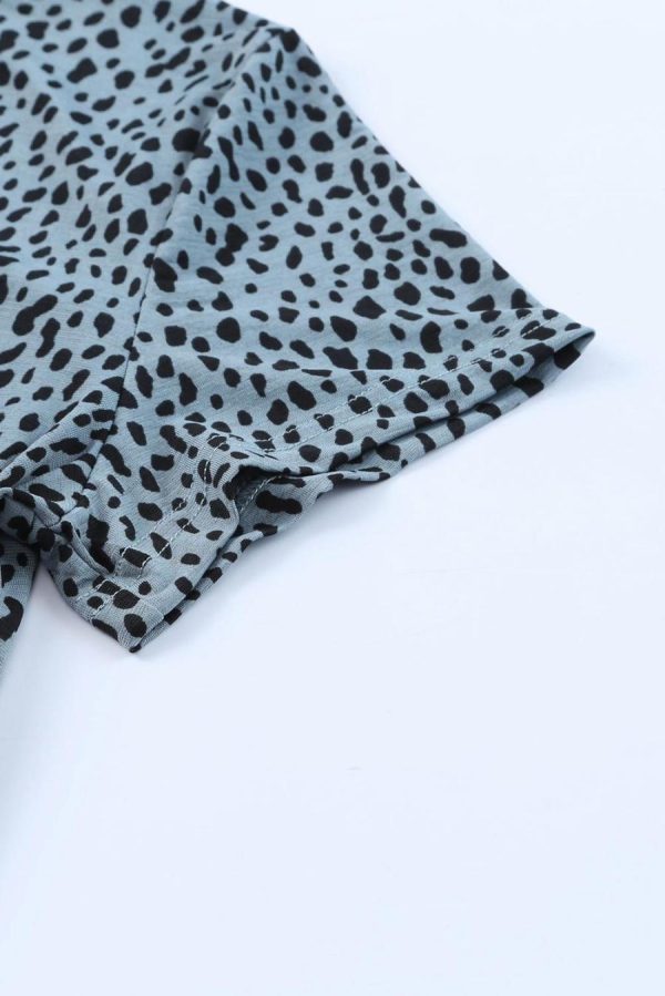 Women T Shirts | Grey Cheetah Print Casual Crew Neck T Shirt - Image 4