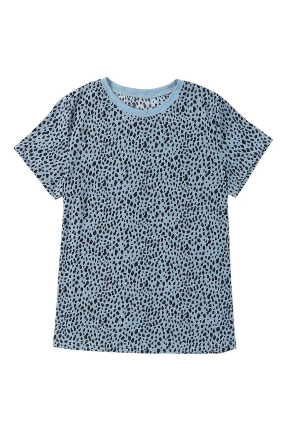 Women T Shirts | Grey Cheetah Print Casual Crew Neck T Shirt - Image 5