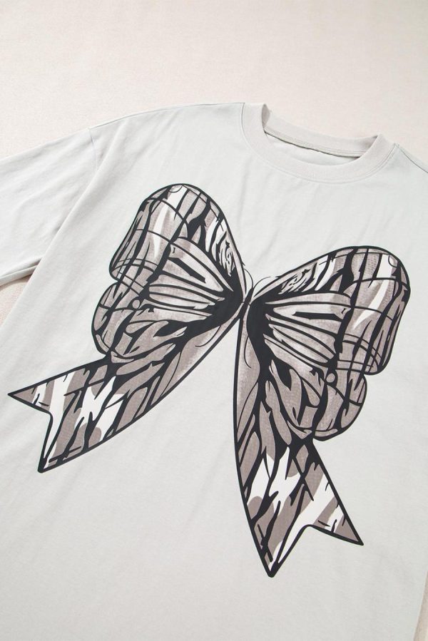 Women T Shirts | Laurel Green Big Bow Print Drop Shoulder Oversized Tee - Image 2
