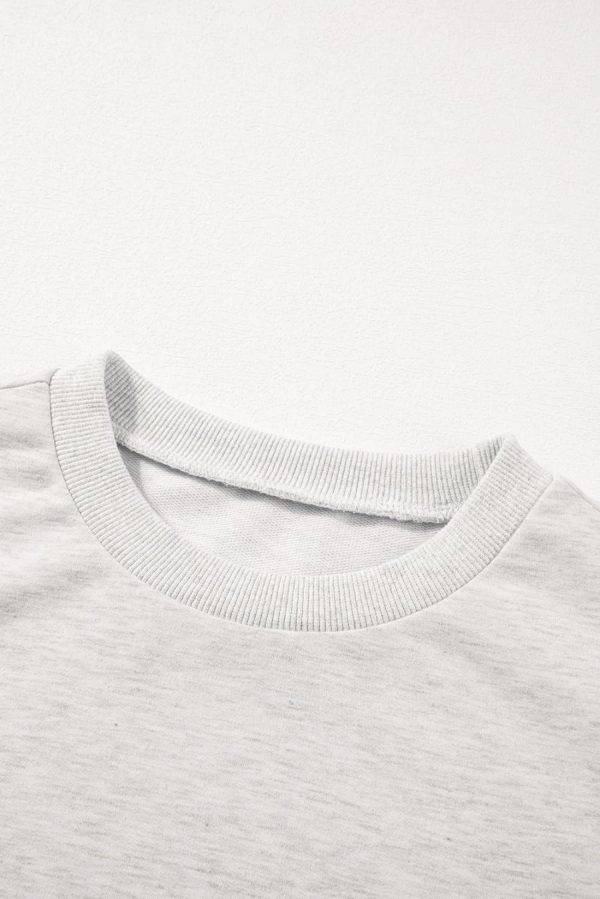Women T Shirts | Light Grey Rhinestone Pearl Puff Sleeve Plain Top - Image 6