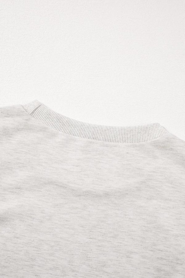 Women T Shirts | Light Grey Rhinestone Pearl Puff Sleeve Plain Top - Image 7