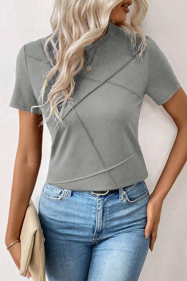 Women T Shirts | Medium Grey Solid Color Round Neck T Shirt