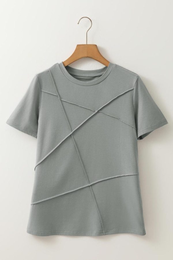 Women T Shirts | Medium Grey Solid Color Round Neck T Shirt - Image 2